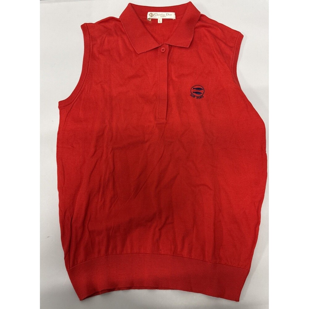 Vintage Christian Dior Sports red sleeveless polo knit vest Women’s